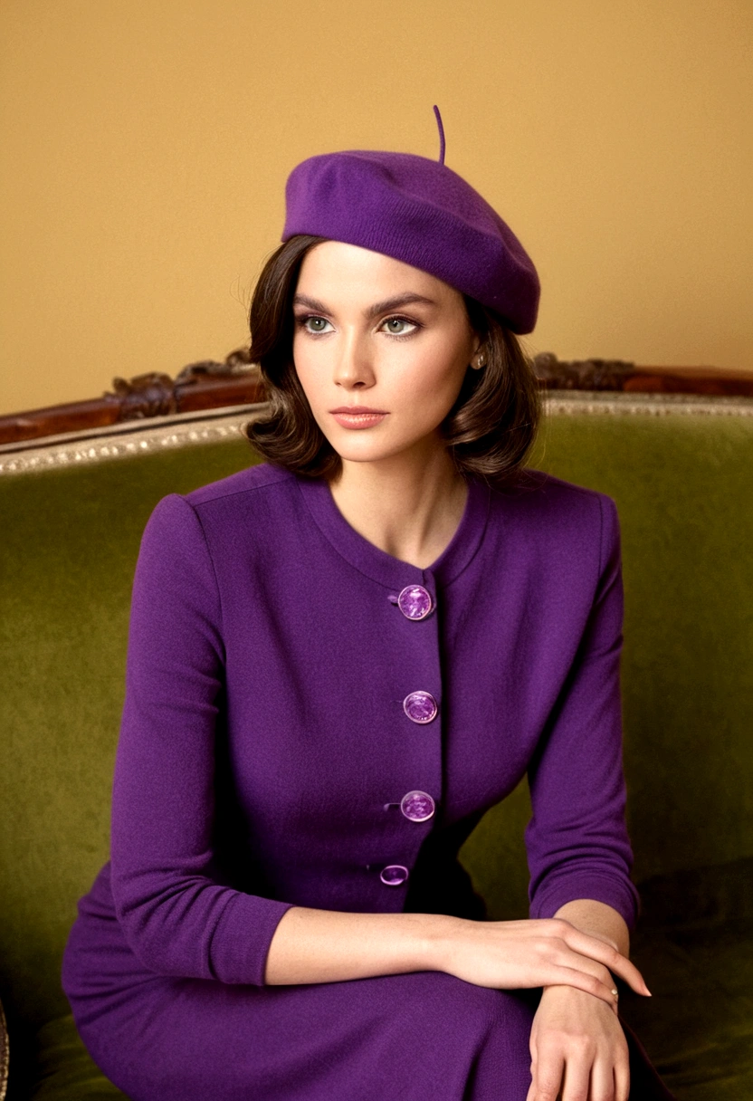 3 classic purple women's beret on a sofa