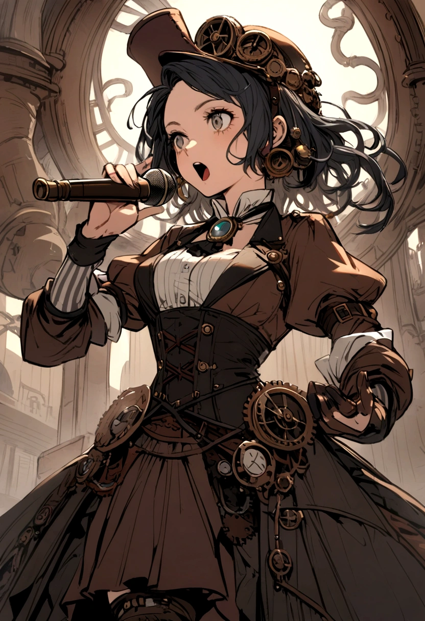 Steampunk girl sings