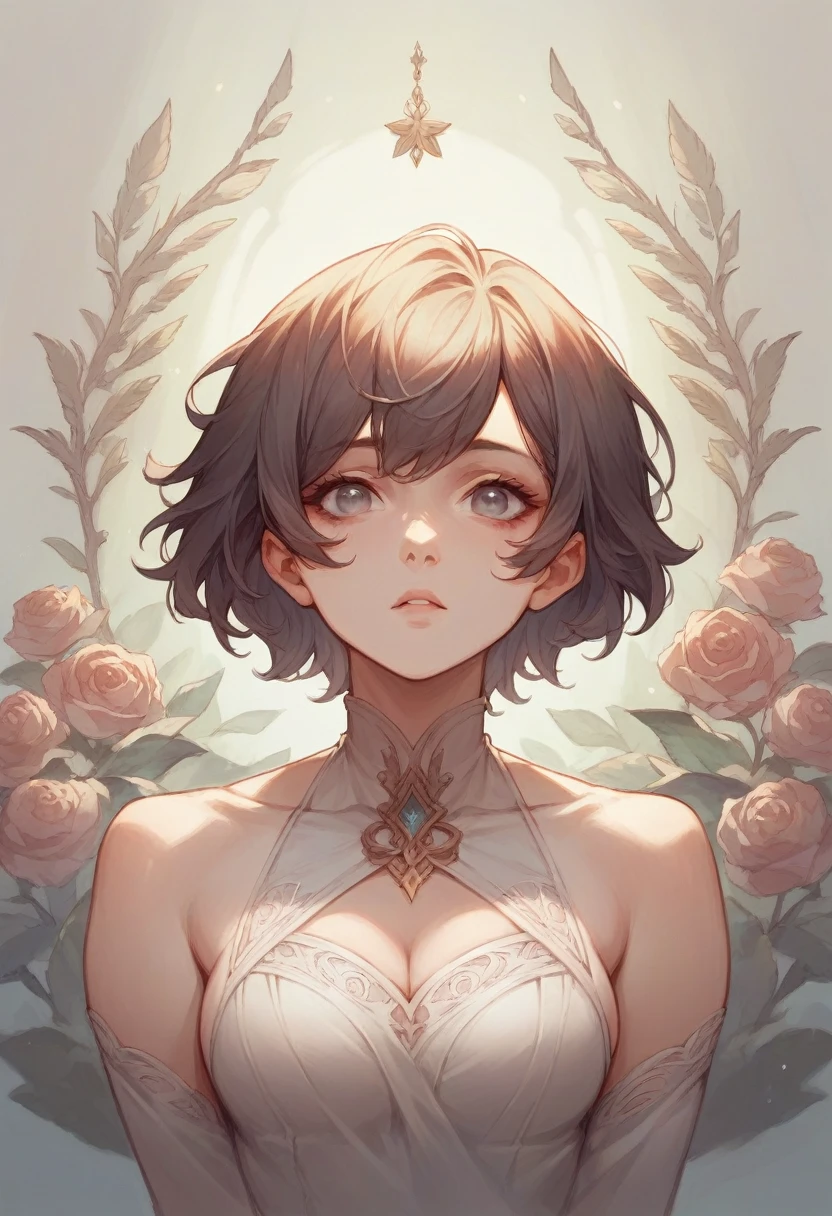 A beautiful  with short hair and wide eyes 