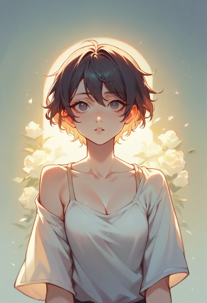 A beautiful with short hair and wide eyes