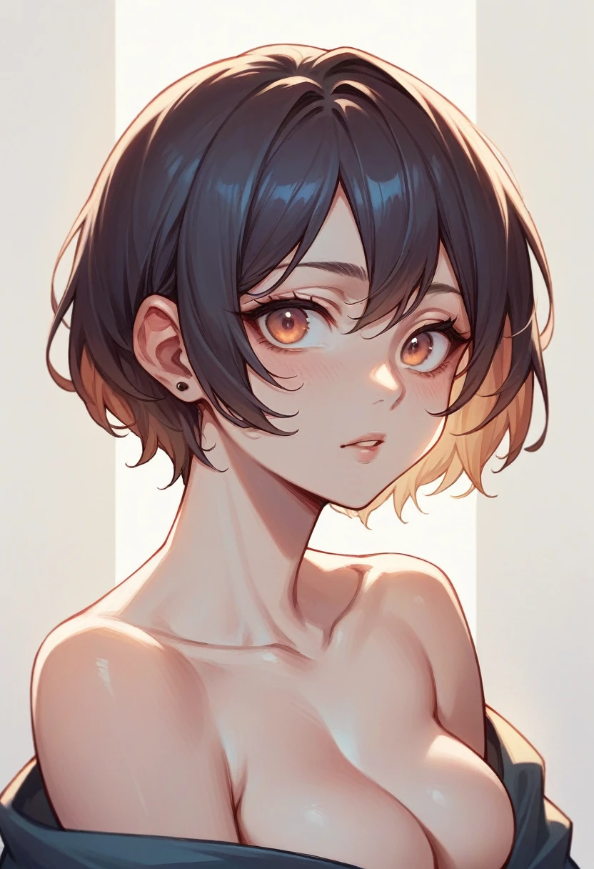 A beautiful  with short hair and wide eyes 