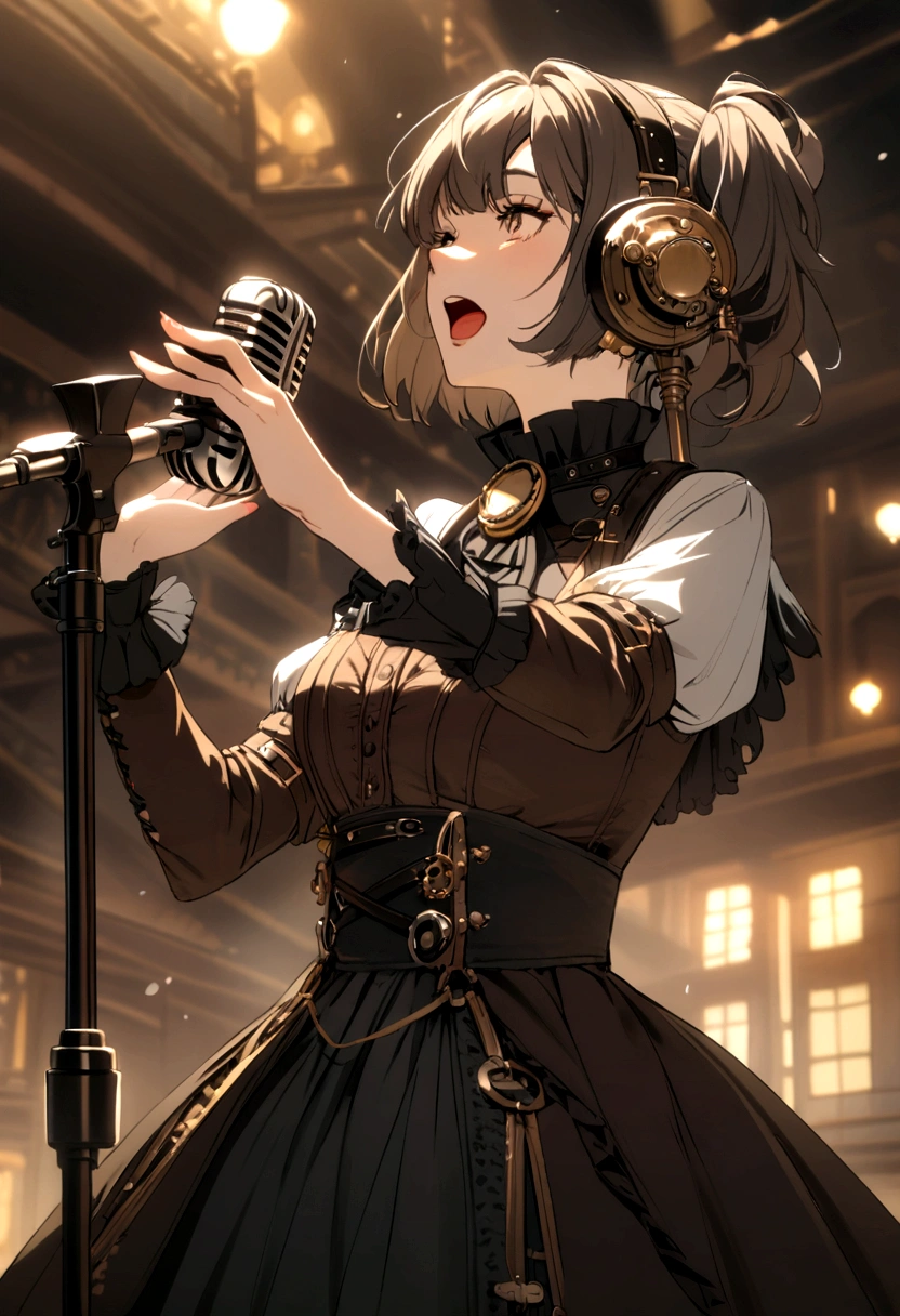 Steampunk girl sings and plays