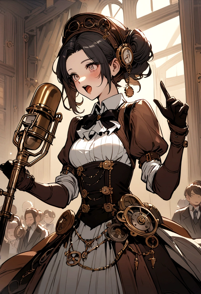 Steampunk girl sings and plays