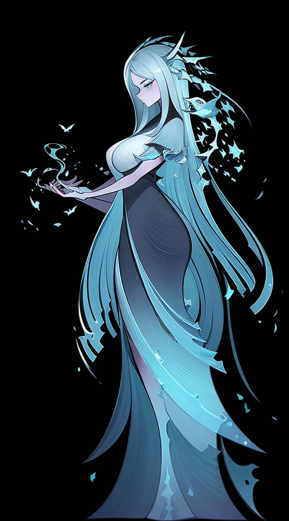 1个Giant Breast Girl，mages，Gorgeous long dress，standing full-body，solo，Clear facial features，Simple line design，Transparent black background，Standing drawings of characters，Game character card design，fantasy concept art，(tmasterpiece，top Quority，best qualtiy，Ultra-high resolution，Clear facial features，beautidful eyes，beauitful face)，(((solo))), ((very simple background)), ((flatcolors))