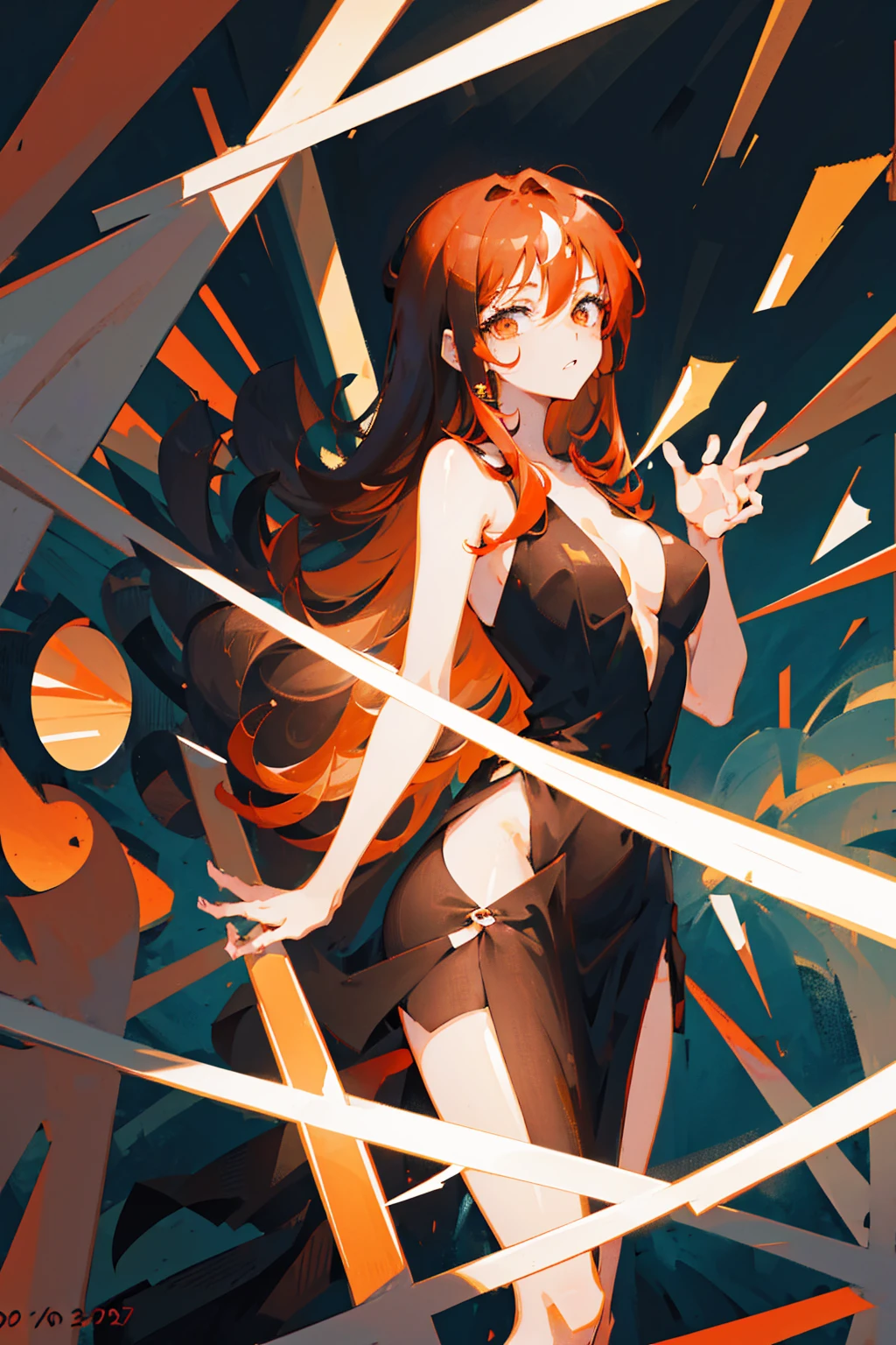 (masterpiece), best quality, nami, expressive eyes, name from one piece, perfect face, anime girl, naked back, black dress, woman, feminine attractive woman, black carpet dress, orange_red  hair, standing with back, looking back, masterpiece, unsharp, 8k resolution, naked back, attractive lips, attractive, sharp jawline, attractive slim hands, attractive body, attractive face, attractive hands, brown eyes, nami, best quality, name anime girl, proud attractive face, dark hair, sexy butt, detailed orange hair, detailed hair, standing with back, looking back, She has a striking appearance with red hair flowing down her back, naked back, attractive ass, Her eyes are a piercing shade of brown, black dress, adding to her allure and hinting at hidden depths. namis presence is undeniably attractive, exuding a mix of elegance and a subtle, commanding aura. She is wearing black carpet dress , tight black carpet dress, highlighting her graceful posture and adding to her enigmatic allure