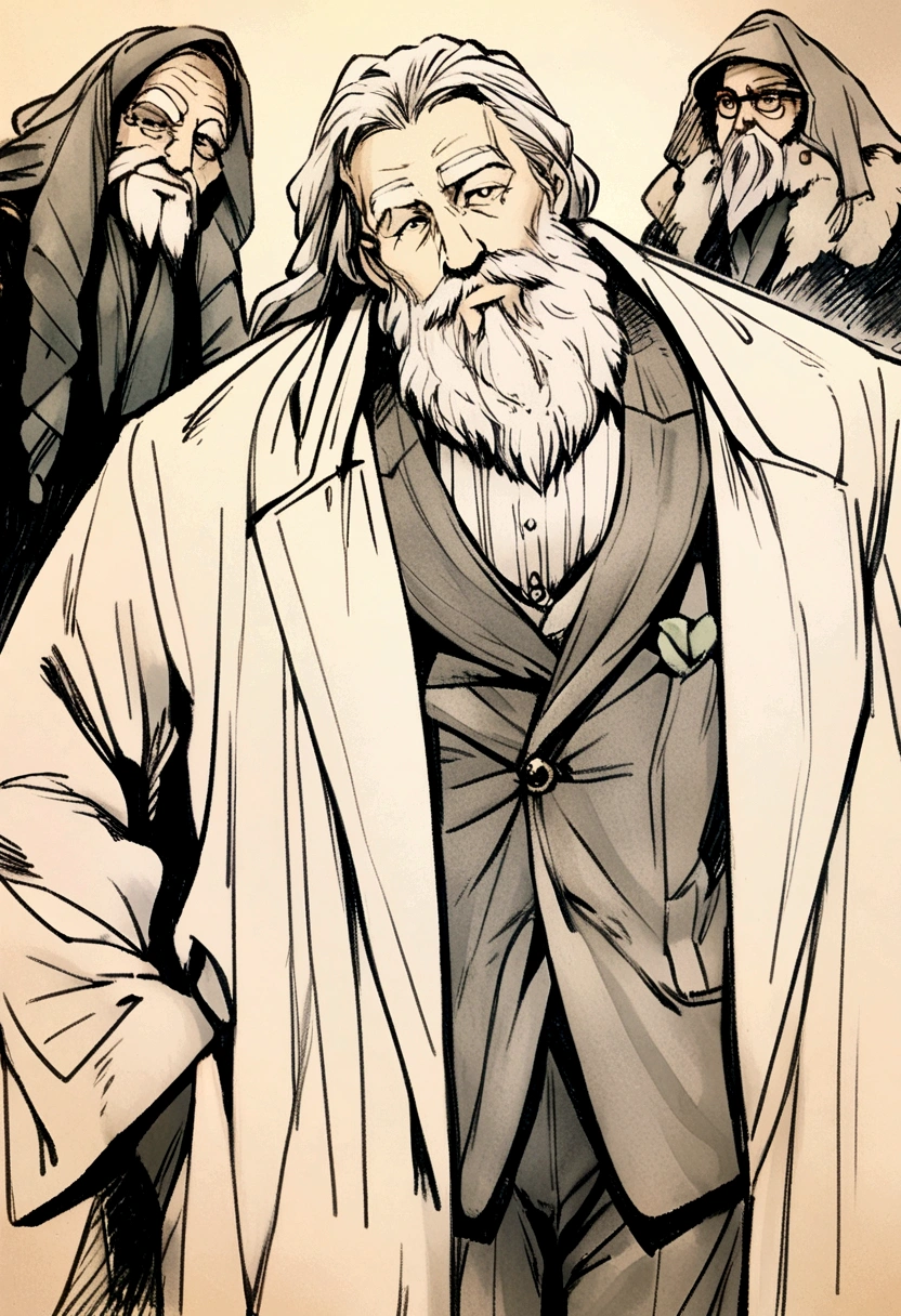 wise philosopher, with beard, old style suit