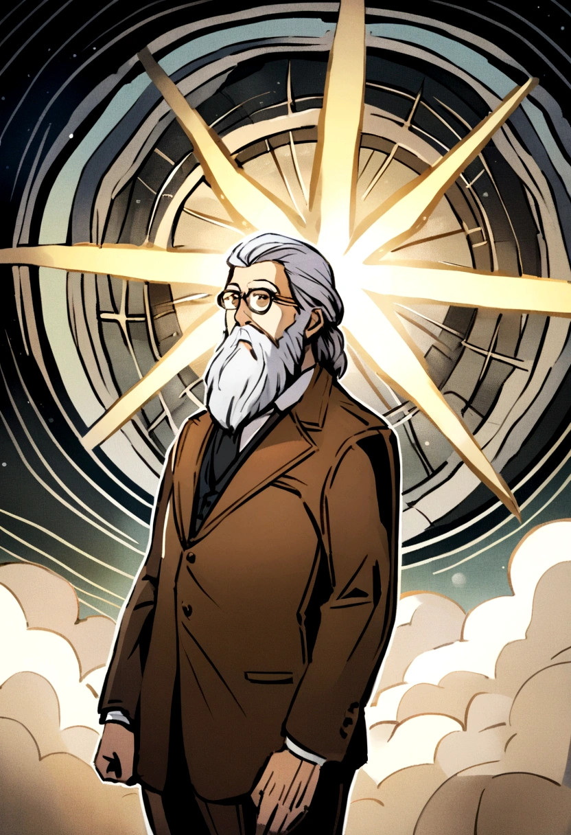wise philosopher, with beard, old style suit