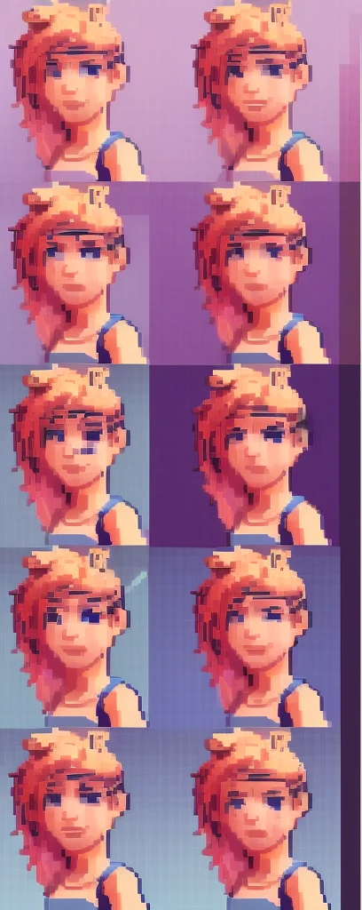 1 girl, upper body portrait, pixelated portrait sprite starde valey, narrow frame broad shoulders, incredibly broad muscular shoulders, incredibly muscular girl from stardew valley. Huge bulging muscles, feminine shapes.