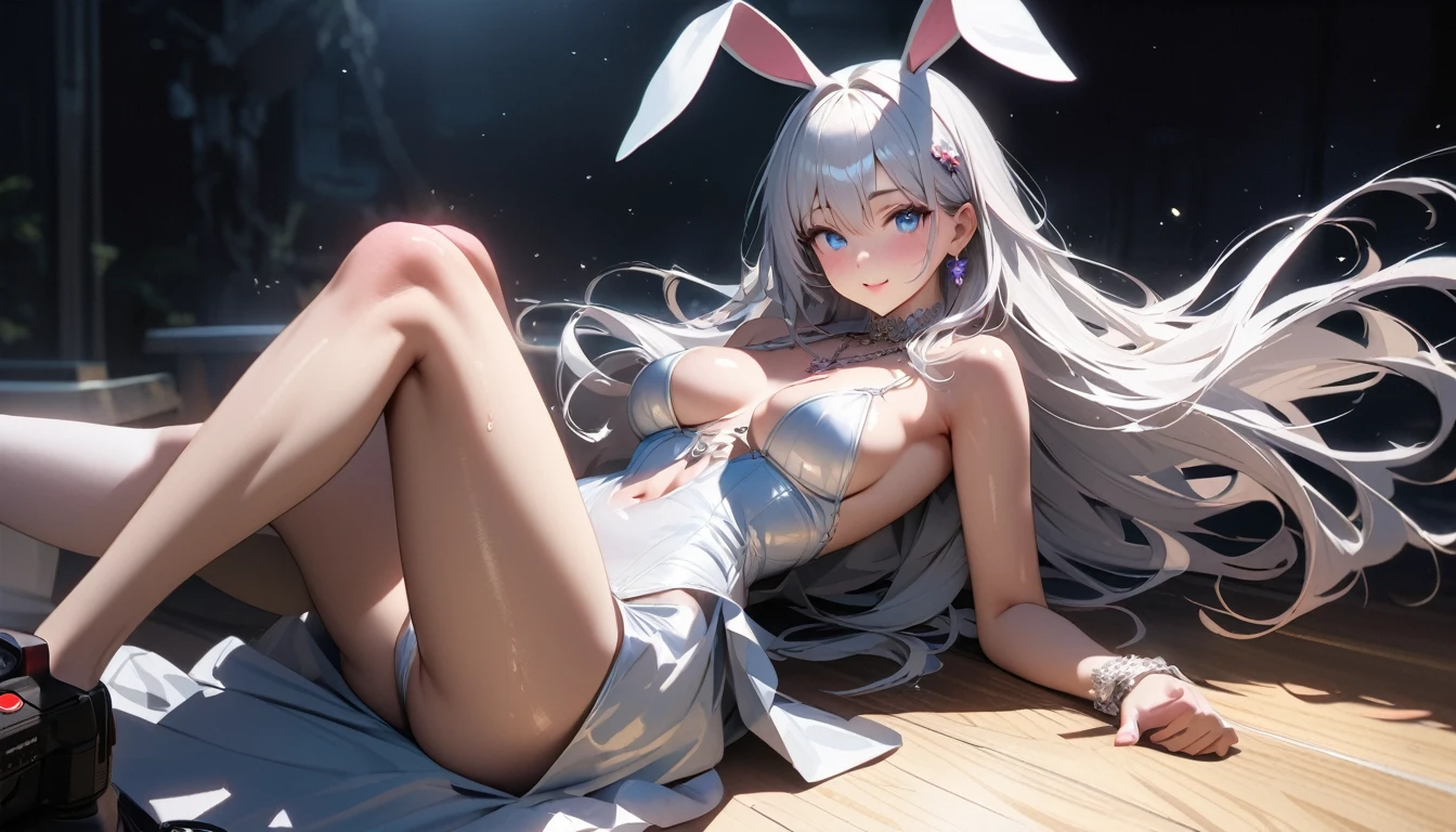 Best quality, masterpiece, A high resolution,,( girl Whole body :1.7)(Sitting on your feet with your knees bent) 1 girl, clear pink silk porcelain dress, Beautiful face, rabbit ear ,hair accessories, I look at the audience, smiling, shut up, lips, dress, hair accessories, necklaces, jewelry, long hair, earrings, Beautiful face, on the body, Tyndall effect, Realism, Dark Studio, edge lighting, Two-tone lighting, (highly detailed skin: 1.2), 8 k uhd, SLR camera, soft light, high quality, volumetric lighting, Photo, A high resolution 4K, 8 k, blurred background ,aboutбщий эффект представляет собой великолепную смесь фэнтези., chaos and abyss,. close-up, fine quality, Blue eyes , ultra detailed, beautiful and aesthetically pleasing, masterpiece, Best Quality Score, extremely detailed, ray tracing, Medium Body, close-up, High view, particles and hard light, cut corner. depth of field、natural soft light、professional lighting、aboutтличная улыбка、(highly detailed skin: 1.2)、Photoреалистичный рендер аниме девушки、Bright highlights of the eyes、Ideal Anatomy、Crotch open、shy、legs spread、Panties visible、Shiny body, oily, erectile nipple))、Разрешение 8 k、complex parts、Toned waist、Wide buttocks、Эффект Тиндаллаmasuter piece、top quality、Highest standards、Highest image quality、table、complex parts、A high resolution、depth of field、natural soft light、professional lighting、about, standing, very long hair, cowboy shot, brilliant, brilliant hair, (night:1.2),Dreamy, [[gentle fingers and hands:0.55]::0.85],(detailed fingers),),(emotional),(breathtaking),(main part:1.2) whole body.), (Anime Style), (Super Detailed), (brutal), (uhd, HDR), (8K), (High Resolution: 1.2), (Complex and Beautiful: 1.2), (Dramatic Lighting: 1.2) , (staring at the viewer), lora:add_detail:1, female necromancer, flowing white hair, detailed red eyes, skelet, Tomohiko Ito style