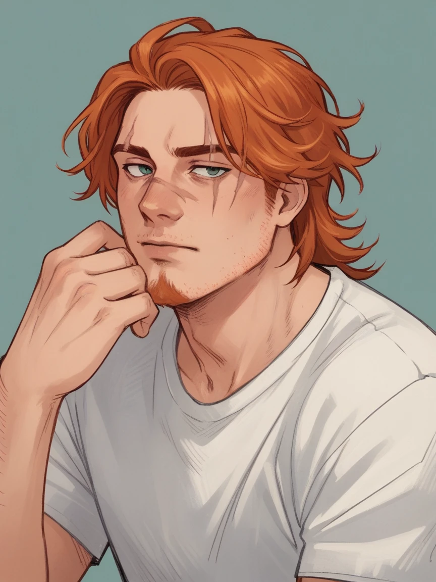 score_9, score_8_up, score_7_up, score_6_up, score_5_up, score_4_up, wh33z13, 1 adult man, white skin, long ginger hair, facial hair, big scar on letf eye, blind left eye