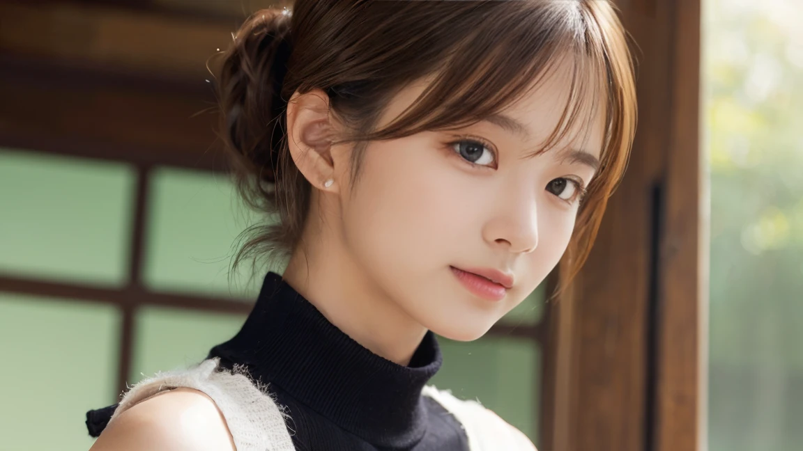 (Sleeveless:1.3) ((Put your hair up to reveal a sexy nape or neck)),beautiful, thin, Fair Arms Pureeros (super highest quality:1.3) (Very realistic, Realistic:1.3), (Sharp focus:1.3) Pure (Sharp focus:1.3) Wide background々Luxurious living room Bookshelf 3D Beautiful gradients A happy and kind smile Very high quality and stylish See-through bangs Elegant and intelligent Clean and stylish Excellent Education Women's Fashion Magazine model (Realistic and very high quality:1.3). (High resolution/High resolution:1.3) Tabletop, Very delicate and beautiful, Soft Light, (Brown Hair, Shoulder-length straight bob hair) Beautiful detailed girls, Highly detailed eyes and face, beautifully detailed nose, thin and beautiful eyes, 1 girl, Japanese, Pureな beauty, cute, young, Very stylish A spring sweater in spring-like colors Very stylish Supported by women Trending Fashion , (Medium Chest), Realistic Face, Realistic body,