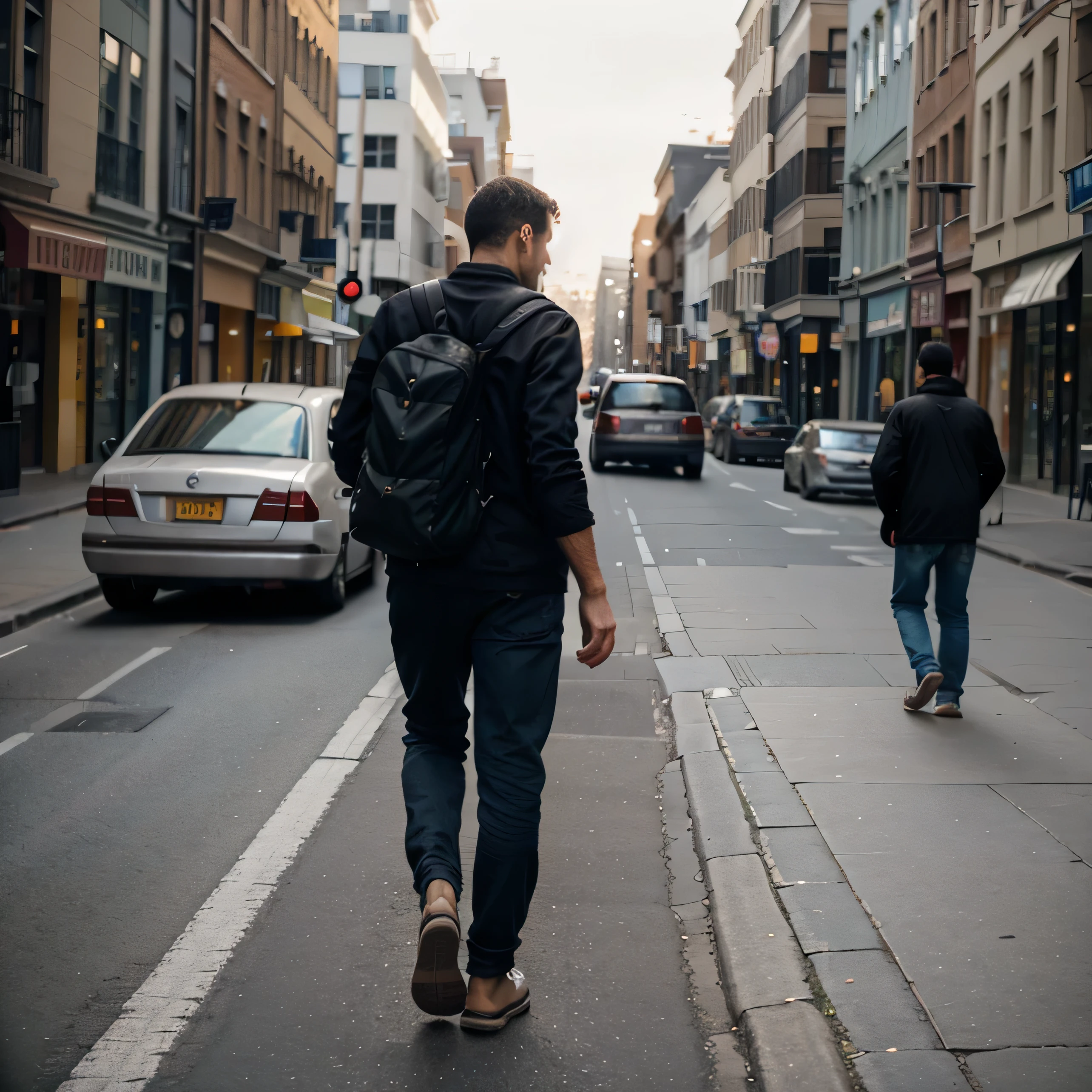 FEET OF MAN WALKING DOWN THE STREET ON THE BACK focus only on the feet and the street
