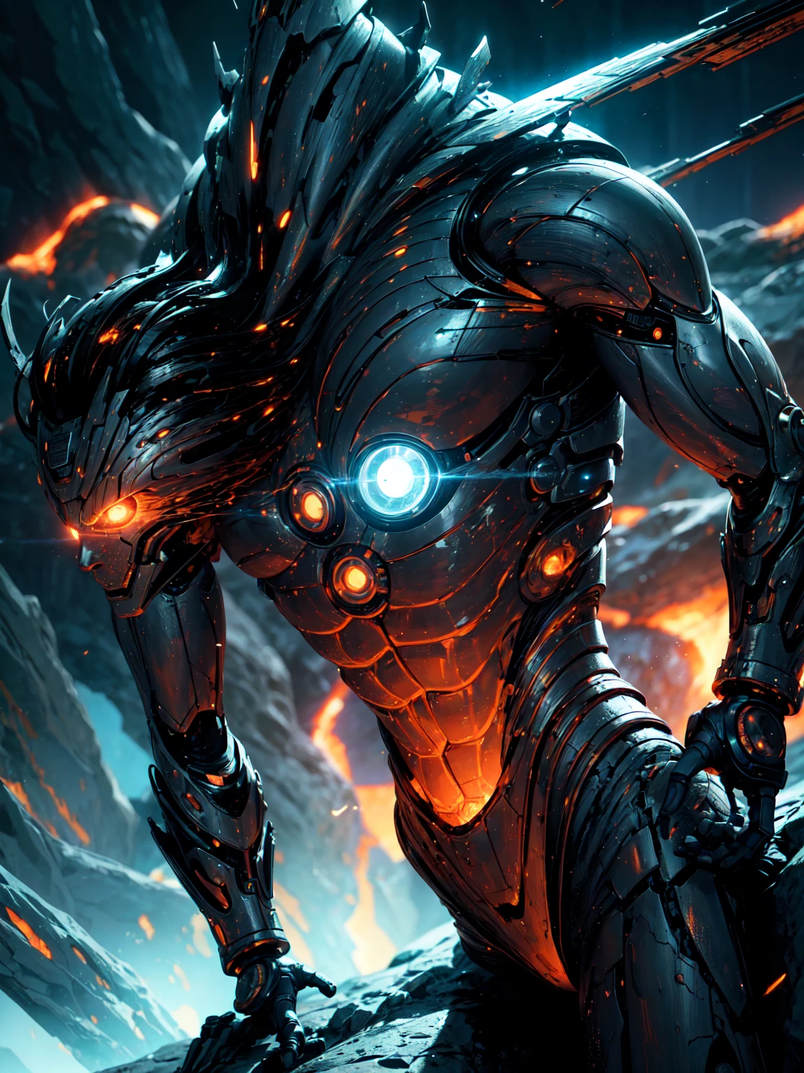 a man made of molten plasma,nuclear fusion,superhuman abilities,glowing body,dynamic pose,dramatic lighting,futuristic sci-fi,highly detailed,intricate details,photorealistic,8k,cinematic,hyperrealistic,dramatic atmosphere