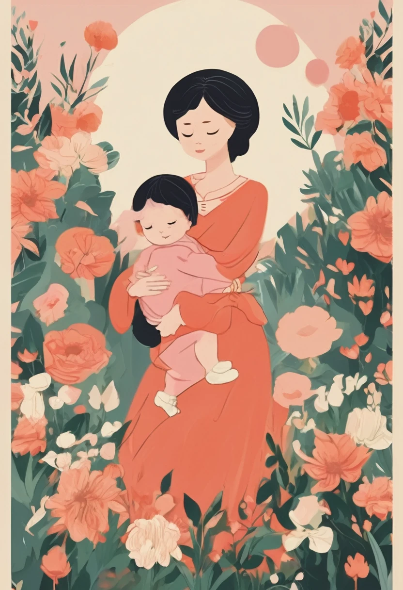 (((The best quality))), ((Masterpiece)) (simple illustration detailed) minimalist and aesthetic print inspired in ((mom, mother)), hd, hq, v5
