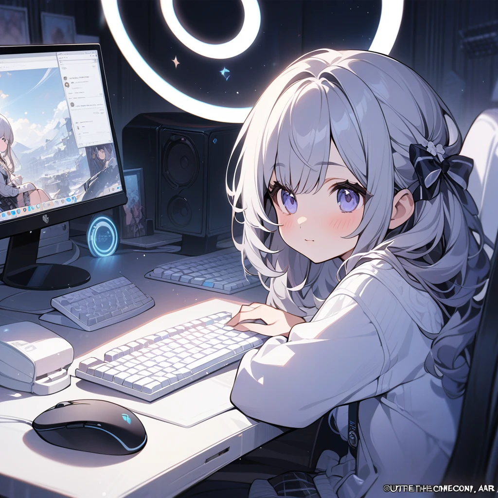 (circle frame1.7),1girl,solo, masterpiece art, on the computer, keyboard, pc,typing on the keyboard, cute girl,icon, circle frame,