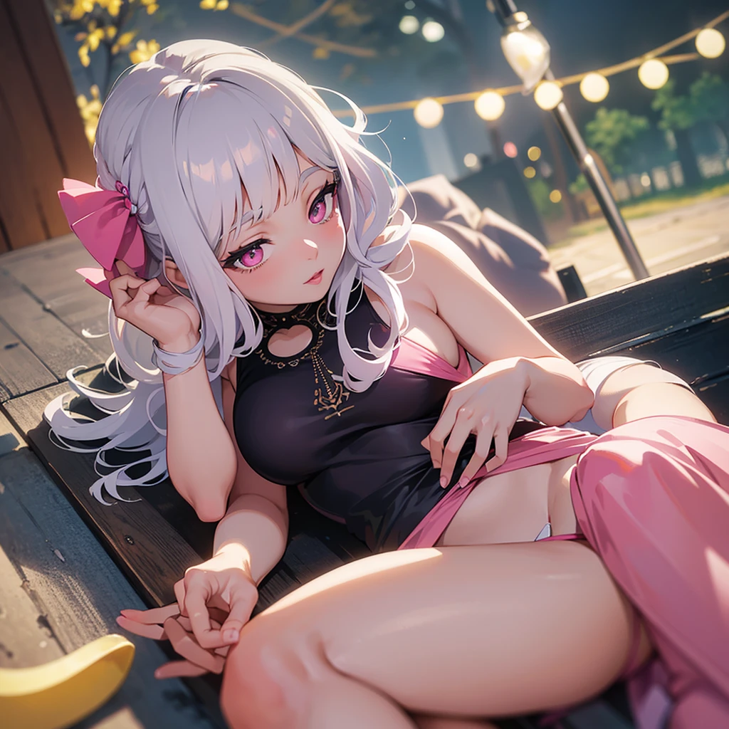 beautiful detailed eyes, beautiful detailed lips, extremely detailed eyes and face, long eyelashes, 1girl, hybrid woman and rabbit, white hair, pink eyes, wearing pink swimsuit, with niece, oriental scene, best quality, 4k, 8k, highres, masterpiece:1.2, ultra-detailed, realistic, photorealistic, photo-realistic:1.37, hdr, uhd, studio lighting, ultra-fine painting, sharp focus, physically-based rendering, extreme detail description, professional, vivid colors, bokeh, portraits, fantasy