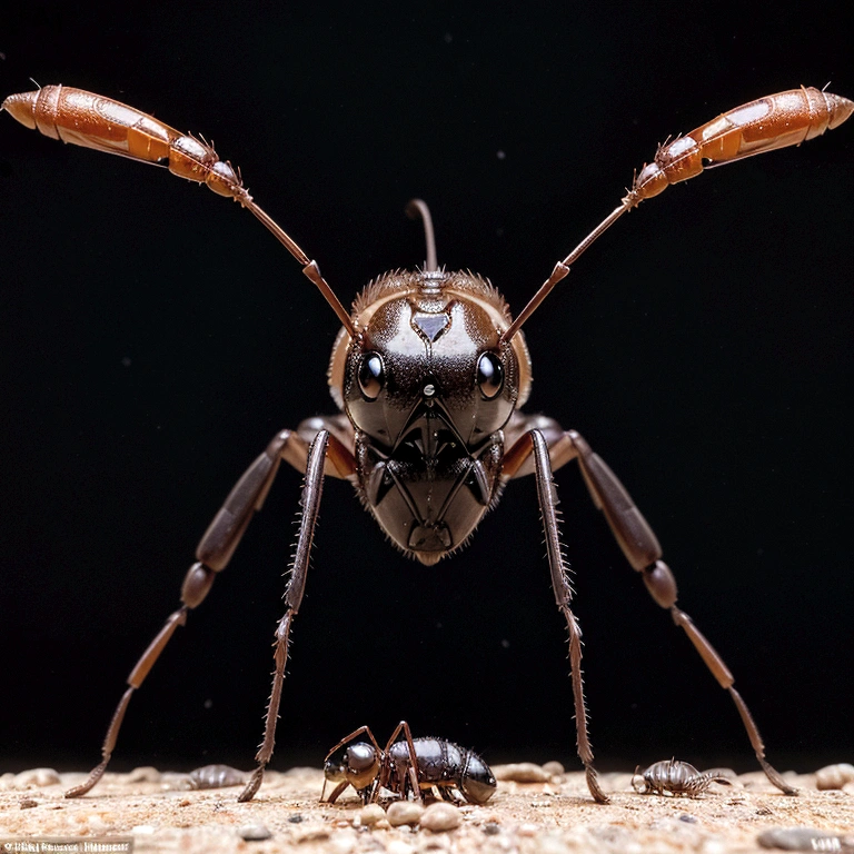Illustration of a worker ant detecting a dead companion, highlighting the use of their antennas and pheromones.