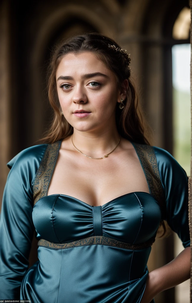 Foto RAW, Arya Stark, Stunning Beauty, Ravishing, Enchantress, Extremely gorgeous lady, Arya Stark PLAYED BY MAISIE WILLIAMS, Queen Arya Stark, she  a mature woman now, milf, ???? mediaeval battle dress, gladiator woman, body, 40 years old Woman, Roman slave dress, cotton dress, busty mediaeval costumes, body revealing costumes, perky ??????, big natural ??????, ?????? costumes, lusty physique, seductive figure can capture every people's attention, Game of thrones costumes, revealing captivating figure, Mediaeval costumes, revealing clothes, A tomboy, she would rather fence than dance, warrior queen , game of thrones screen caps, Game of Thrones Series, (pele altamente detalhada: 1.2), 8k UHD, DSLR, soft-lighting, alta qualidade, grain of film, Fujifilm XT3, flawless picture, highly detailed, detailed Beauty, intricate, 32k, sharp picture,