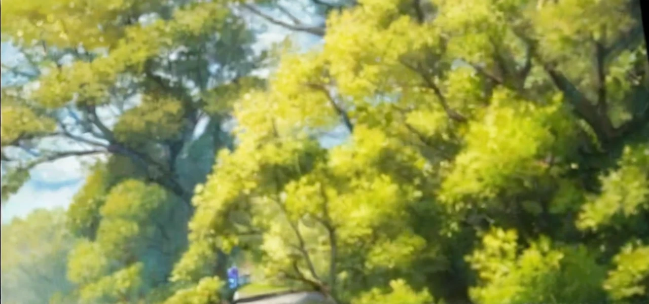 Green lawn, trees and rocks in the background. 2d animation style, anime style anime scenery, top perspective, top view