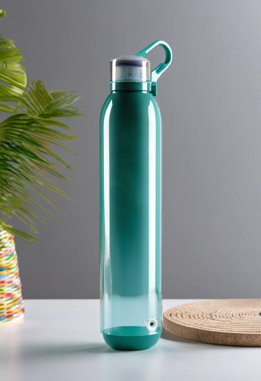 **Project name**: GripEase - Bottle with Custom Adjustment System for PCDs
**Bottle Body**:
- **format**: Cylinder with slight ergonomic curvature.
- **Dimensions**: Height 25 cm, 10 cm diameter at the base e 9 cm at the top.
- **material**: Flexible plastic, resistant and non-slip, light gray color with colored elements.
**Sistema de Ajuste de Spring Personalizado**:
- **Spring**: Two removable and adjustable handles, 12 cm long, 3 cm wide.
- **material**: Textured rubber, soft.
- **Positioning**: Adjustable modular fittings.
**Lid and Dispensing System**:
- **Tampa**: Tampa de rosca, easy to open with one hand, 5 cm in diameter at the base, 4 cm no mouse.
- **material**: Rigid Plastic, textured.
- **Liquid Dispenser**: Dispensing valve with button or lever, silicone retractable straw.
**Visual and Tactile Indicators**:
- **Level Markings**: Embossed and painted every 100 ml.
- **Temperature Sensors**: Change color to indicate temperature.
**Stable and Adherent Base**:
- **format da Base**: 12 cm diameter.
- **material**: Adherent silicone.
- **fixing**: Suction cups or velcro straps.
**Dimensions Totais**: Height 25 cm, 10 cm diameter at the base, 9 cm at the top.
