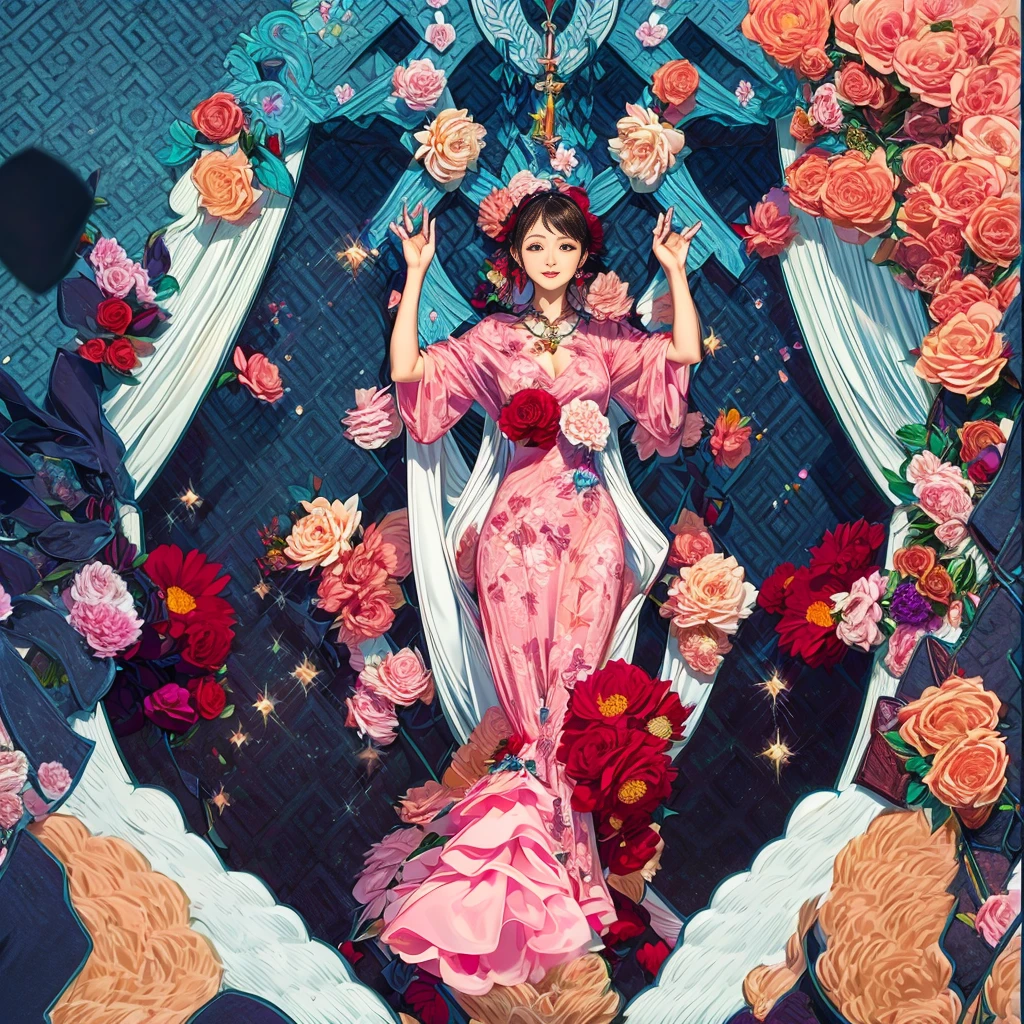 woman、1 person、flower、pink、goddess、Tarot Cards、Bright light、Friendly atmosphere、Rose、pink髪、rose、pink、flower