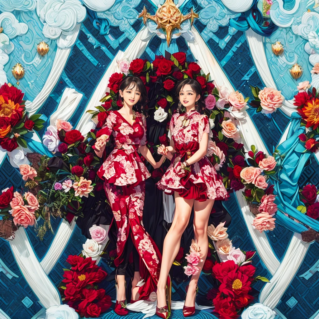woman、1 person、flower、pink、goddess、Tarot Cards、Bright light、Friendly atmosphere、Rose、pink髪、rose、pink、flower