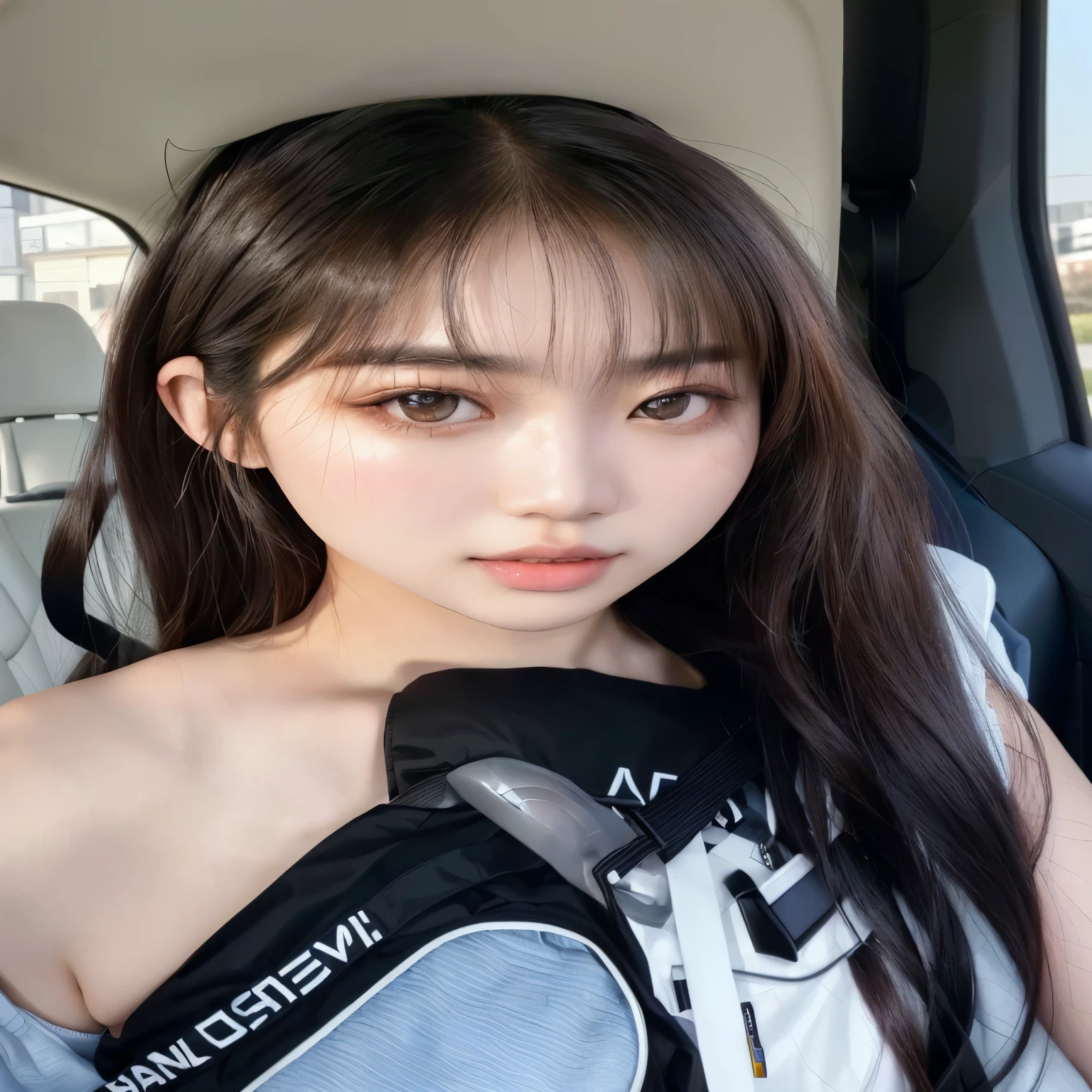 arafed asian woman with long hair and a backpack in a car, lalisa manobal, sun yunjoo, ulzzang, Yoshitomo Nara, korean girl, dilraba dilmurat, pale and light skin!!, Sakimichan, parque me, jaeyeon nam, heonhwa choe