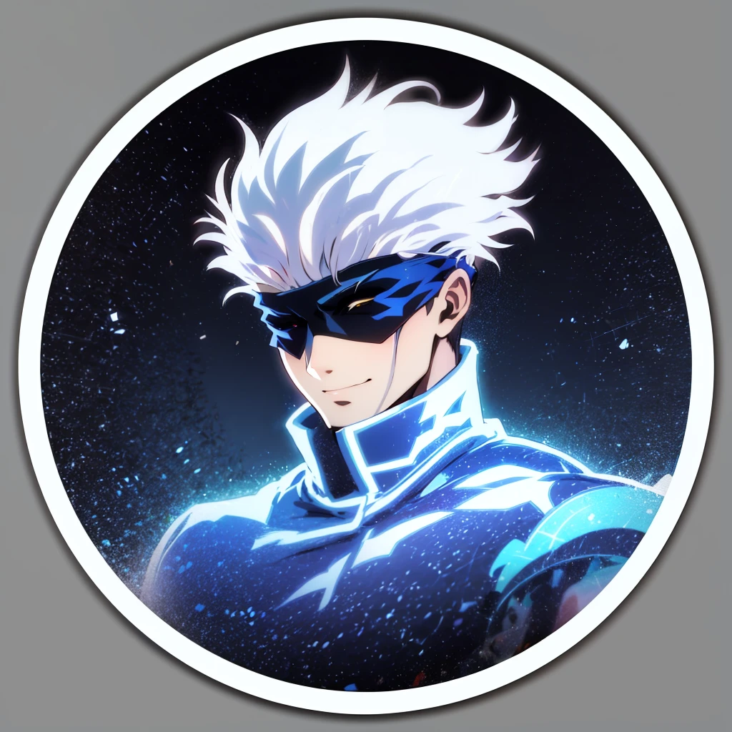 GOJO Satoru ,White hair, Wearing a black  and blue headband,