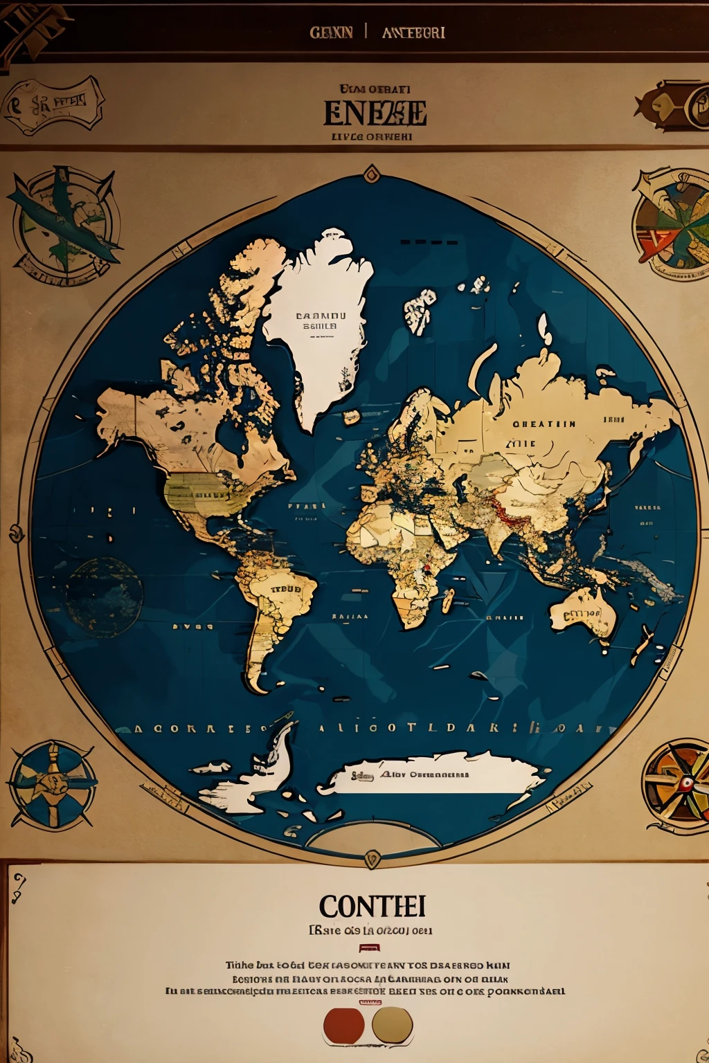 Help me create the world map with political division of the five continents with names in full HD