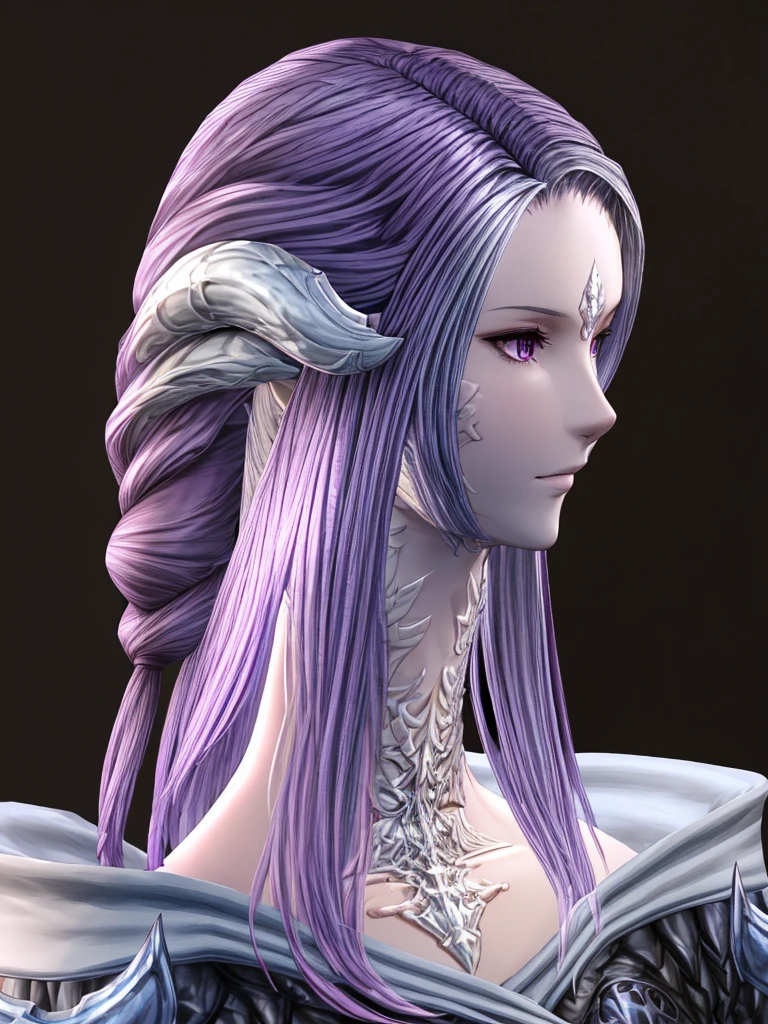 Silari Sark, a Final Fantasy XIV style Au Ra, stands out for his tall and slender stature. Her skin is a pearl gray tone with subtle silver reflections., complemented by elegant scales in light purple tones. the horns, ivory color with silver veins, they rise from his front, curving back gracefully. His eyes, sapphire blue with slanted pupils, They emit a deep and serene look. Her hair, long and straight, It is a shiny silver with light touches of lavender, hairstyle in an intricate braid that falls down her back.
Silari wears light armor, ideal for a Dragoon, dark purple and silver tones, adorned with draconic details and amethyst gems. Wears mithril bracelets, a necklace with a dragon scale amulet, and rings on both hands with purple gems. Its short and fluid coat allows agility in combat. With an enigmatic and wise personality, Silari is known for her prowess in hand-to-hand combat and her ability to channel draconic magic into her attacks., reflecting the essence of its name, that evokes elegance and power.