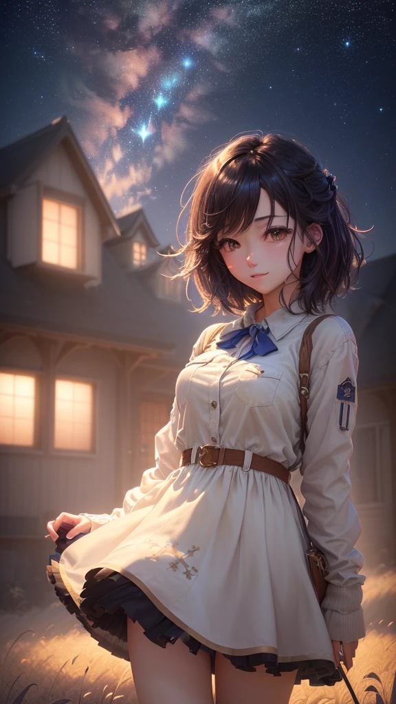 a painting of a house in the middle of a field under a night sky, animated background, animated background art, Beautiful anime scene, makoto shinkai cyril rolando, amazing wallpaper, anime art wallpaper 4k, anime art wallpaper 4k, anime art wallpaper 8K, animated sky, Fondo de pantalla de animated landscape, beautiful animated landscape, animated landscape
