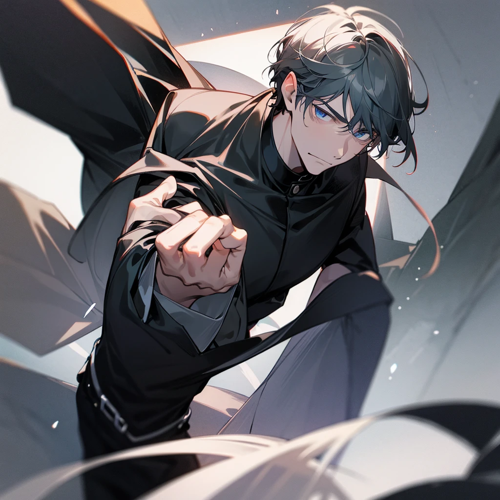 A man without emotions in black clothes