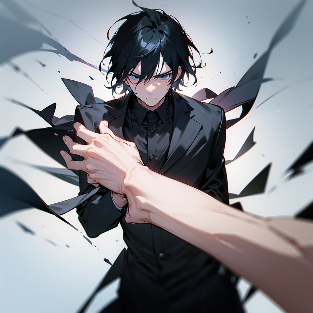 A man without emotions in black clothes