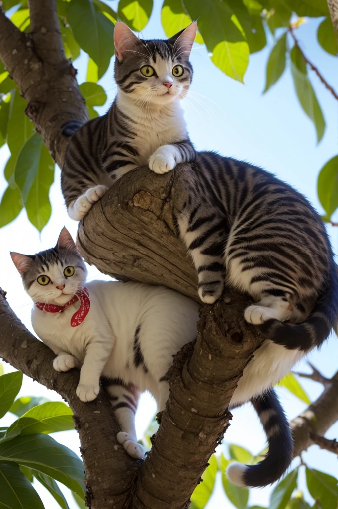 Cat eating ice cream on top of a tree