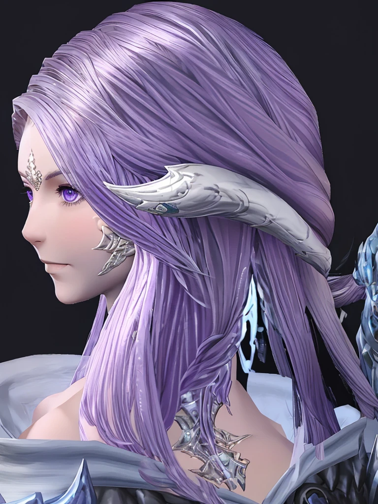Silari Sark is a stylish Au Ra from Final Fantasy XIV. It has pearl gray skin with silver reflections and scales in light purple tones.. His horns, ivory color with silver veins, bow gracefully behind. His eyes are an intense sapphire blue., and her hair, long and straight, It is silver with hints of lavender, hairstyle in an intricate braid.

Wears light armor of dark purple and silver tones, with draconic details and amethyst gems, ideal for a Dragoon. Wears mithril bracelets, a necklace with a dragon scale amulet, and rings with purple gems. Silari is known for her prowess in hand-to-hand combat and her ability to channel draconic magic., reflecting the elegance and power of its name.