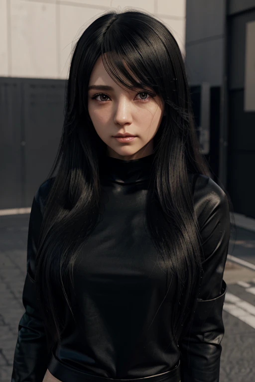 Anime girl with long hair wearing a black shirt holding a skull, realistic anime 3D style, 3D anime realistic, photorealistic anime, photorealistic anime girl render, Sleek anime CG art, anime styled 3d, realistic anime style, anime style realism, anime style. 8 k, Realistic teen anime girl, render of a cute 3D anime girl