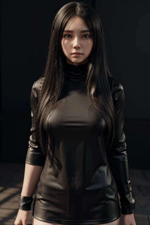 Anime girl with long hair wearing a black shirt holding a skull, realistic anime 3D style, 3D anime realistic, photorealistic anime, photorealistic anime girl render, Sleek anime CG art, anime styled 3d, realistic anime style, anime style realism, anime style. 8 k, Realistic teen anime girl, render of a cute 3D anime girl