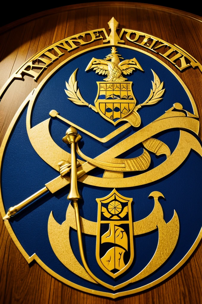Logo with a coat of arms in the shape of a DJ's turntable. Dee jay. Deejay