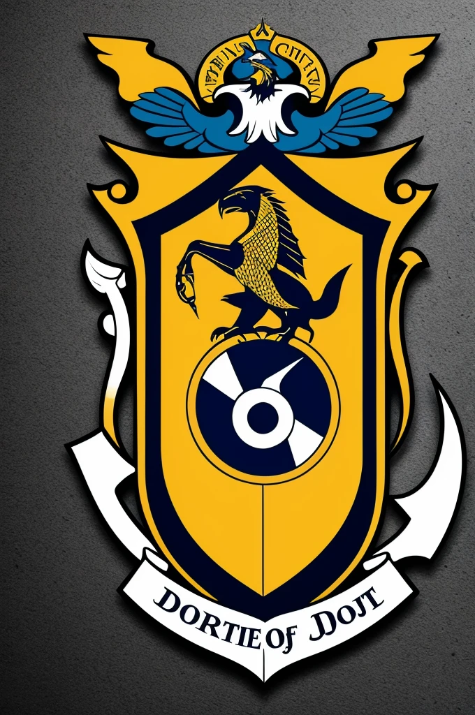 Logo with a coat of arms in the shape of a DJ's turntable. Dee jay. Deejay