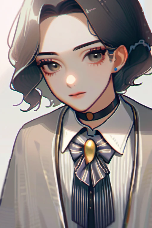 ((Лучшее качество)), ((шедевр)), (подробный), 1girl, method:2, bangs, black_choker, {{black_hair