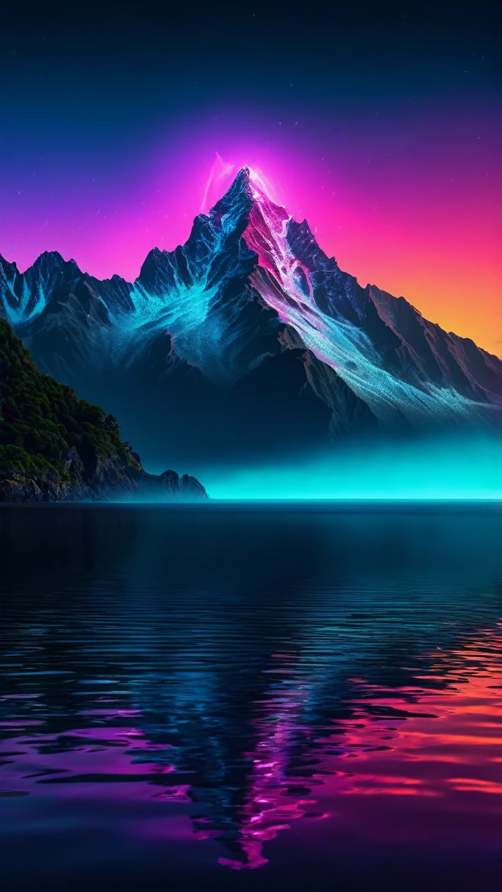 Mountains surround a paradisiacal beach with crystal clear waters where two rivers meet and flow into the sea; best quality, highly detailed, dynamic, bright, energy waves, explosions of neon lights, smoke and cosmic dust, RAW color photo of very high quality and details, double exposure, sharp lines, dark touch, Canon EOS R10 + effect, focus on art, soft lighting, depth of field effect, f2, 35mm, film grain, front photo, realism, front optical projection image, stereogram, atmospheric perspective, color field painting, conceptual art, social realism, modern, minimalism, romanticism, op art, realism, action painting, hyperrealism, En plein ar, 8k, super details, accurate, best quality, 8k, 4K, high resolution, best quality, award-winning, high details, anatomically correct, UHD, retina, masterpiece, necessary, clear facial features)) ; (((photographic, photographic, photogenic))), candid moment, genuine expressions, detailed facial features, emotional depth (radiant expression; looking at the front of the scene: 1,2), (((completely darkened background))) lights of most ultra-real scenes: 1.8)); ((detail: 1.4, full focus on scene position (f/1.2)); dark background; spectacular ambient lighting, luminous colors, cinematic atmosphere, realism style, intricate details in high capture (((ultra-high resolution, rendering physics-based ((Many bright and colorful particles are flying))