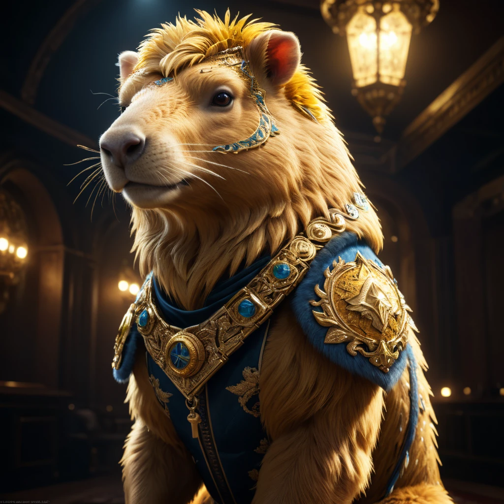 a golden capybara,Counter-Strike esports team logo,detailed,intricate,complex,highly stylized,ornate,detailed textures,3D render,cinematic lighting,dramatic shadows,vibrant colors,photorealistic,ornate gold accents,detailed fur texture,powerful,fierce,dynamic pose,(best quality,8k,highres,masterpiece:1.2),ultra-detailed,(realistic,photorealistic,photo-realistic:1.37),3D,CGI,digital art