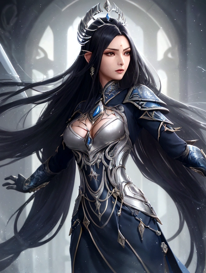 Silari Sark is an elezen of impressive stature, with a slender complexion that denotes agility and grace. Her jet black hair falls in soft waves over her shoulders., framing a face with fine features and serene expression. His eyes, the color of tempered steel, They shine with an intensity that reveals their cunning and determination. Wear light but elegant armor, adorned with silver and dark blue details that highlight his status as a warrior versed in the arts of the sword and strategy. with every movement, Silari exudes a distinguished and powerful presence, worthy of respect and admiration on the battlefields of Eorzea.