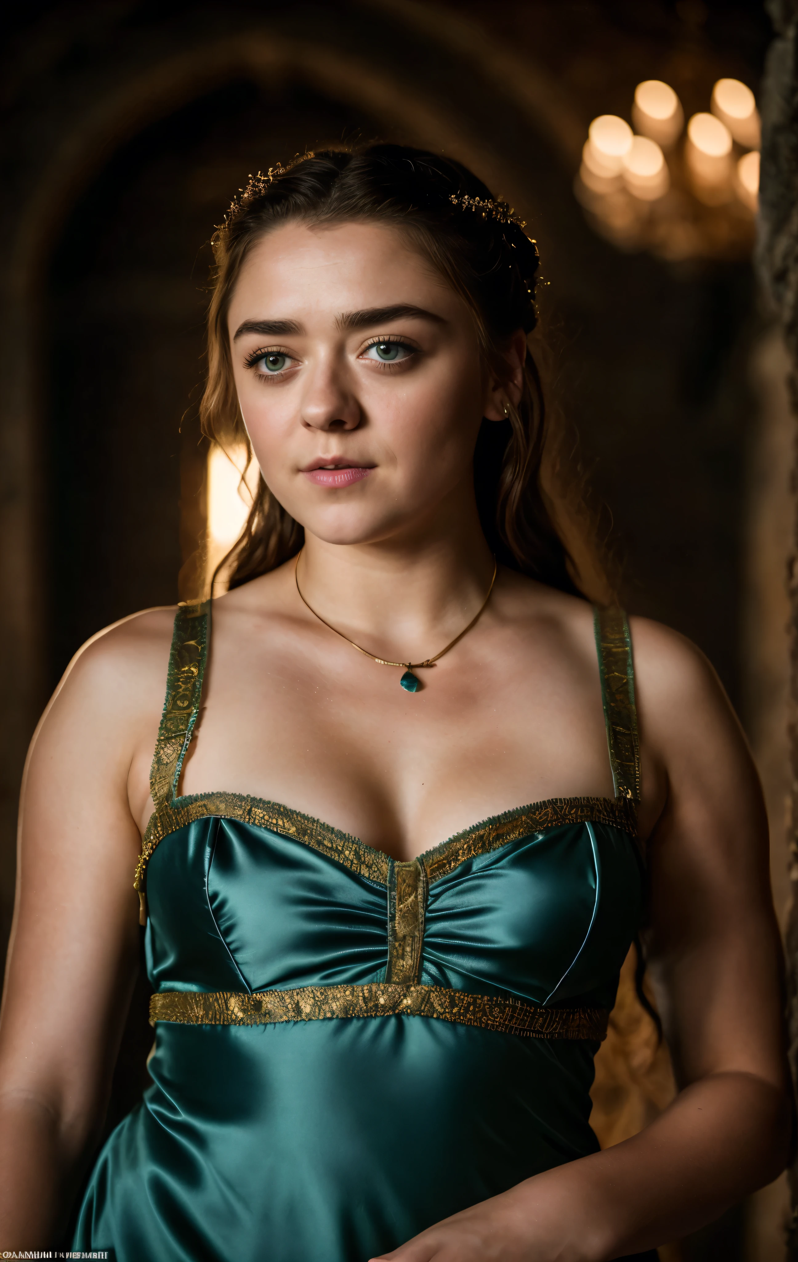 Foto RAW, Arya Stark, Stunning Beauty, Ravishing, Enchantress, Extremely gorgeous lady, Arya Stark PLAYED BY MAISIE WILLIAMS, Queen Arya Stark, she a mature woman now, milf, sexy mediaeval battle dress, gladiator woman, body, 40 years old Woman, Roman slave dress, cotton dress, busty mediaeval costumes, body revealing costumes, perky breast, big natural breast, erotic costumes, lusty physique, seductive figure can capture every people's attention, Game of thrones costumes, revealing captivating figure, Mediaeval costumes, revealing clothes, A tomboy, she would rather fence than dance, warrior queen , game of thrones screen caps, Game of Thrones Series, (pele altamente detalhada: 1.2), 8k UHD, DSLR, soft-lighting, alta qualidade, grain of film, Fujifilm XT3, flawless picture, highly detailed, detailed Beauty, intricate, 32k, sharp picture,