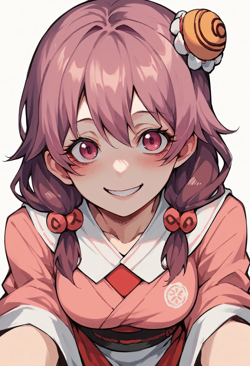 Yuno Gasai, 1 girl, alone, pink hair, long hair, traditional Mexican dress, smile, blush, pink eyes, skirt, two stories, bun, pov, yandere, in Mexico