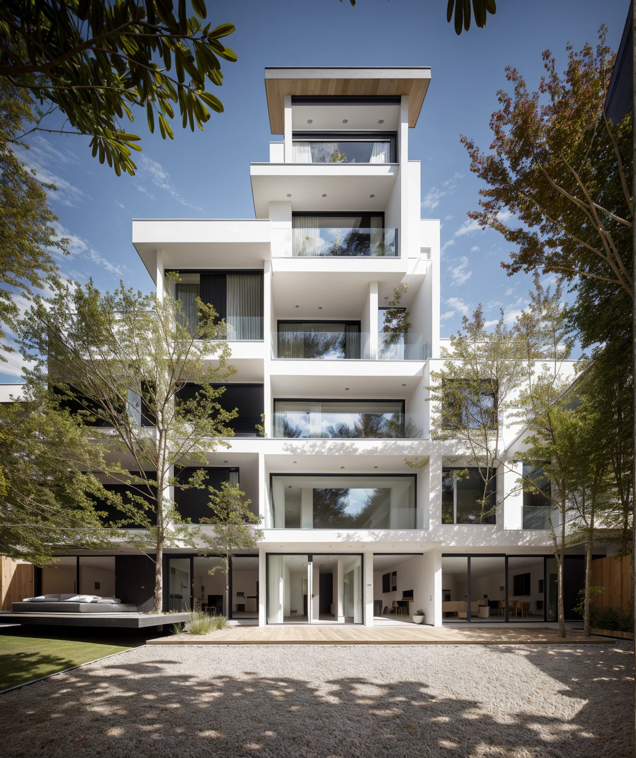 1 architecte moderne, main material by white wall and wood, 1 large courtyard, 1 road passes in front of the house, (Photo brute, real, best quality, head of'artwork:1.2), avoir l'modern and minimalist look, 1 route devant la maison, dynamic lighting:1.3, (hyper realistic, photo-realistic:1.2), High quality, (dark lighting:1.2), perfect lighting, archquotidiennement, no'humain
