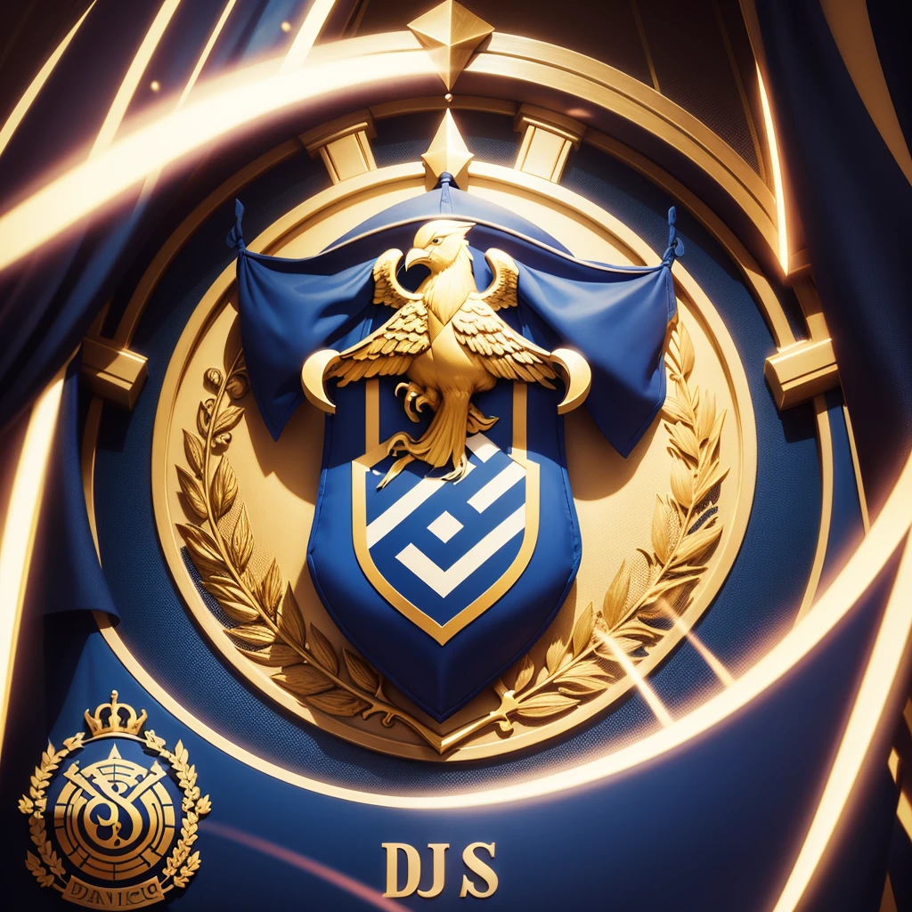 Logo with a coat of arms in the shape of a DJ&#39;s turntable. Dee jay. Deejay