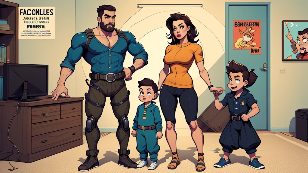 Fallout game characters Fallout clothes Cartoon image of a family indoors. cartoon style illustration, cartoon art style, cartoon art style, digital illustration style, highly detailed character design, cute detailed digital art,, portrait character design, beautiful digital illustration, high quality portrait , Comic art, Full body
