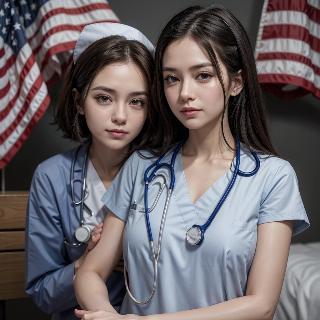 nurse in usa, scrub, stethoscope, USA photo background