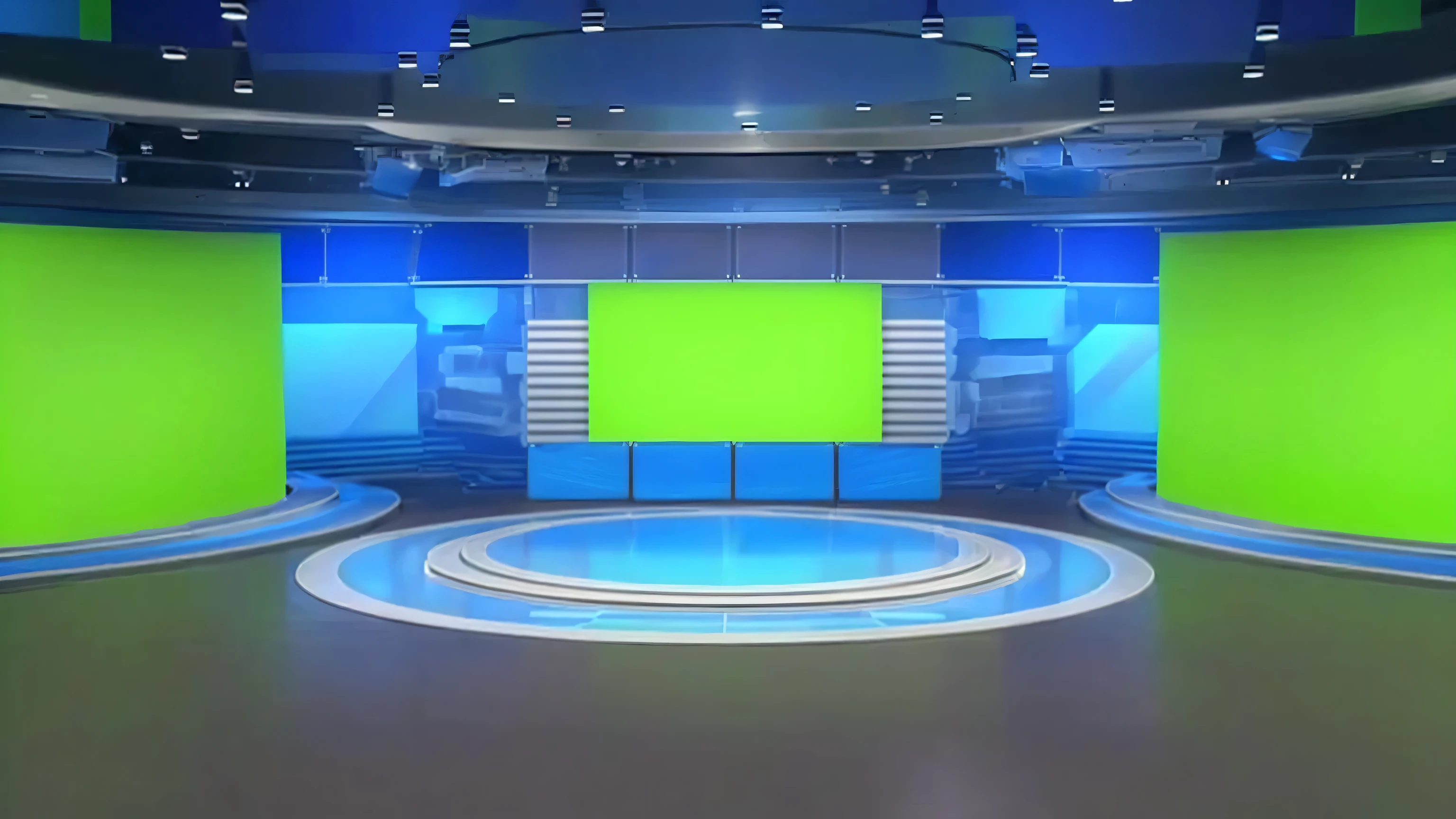 empty news studio with green screen and blue lighting, virtual set, tv studio, studio fund, plain studio fund, tv screens in fund, fund environment. 8K, green screen fund, studio 4 k, gradient studio fund, news broadcast, fund(solid), solid fund, large led screens, studio scenery, inside a large studio, random fund scene